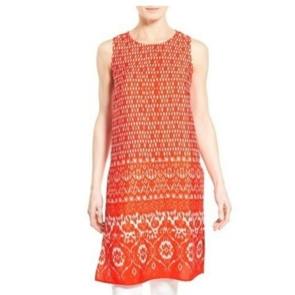 VINCE Camuto | Marrakech Fiery Red Print Tunic Coverup Sleeveless Dress Size M - Picture 1 of 9